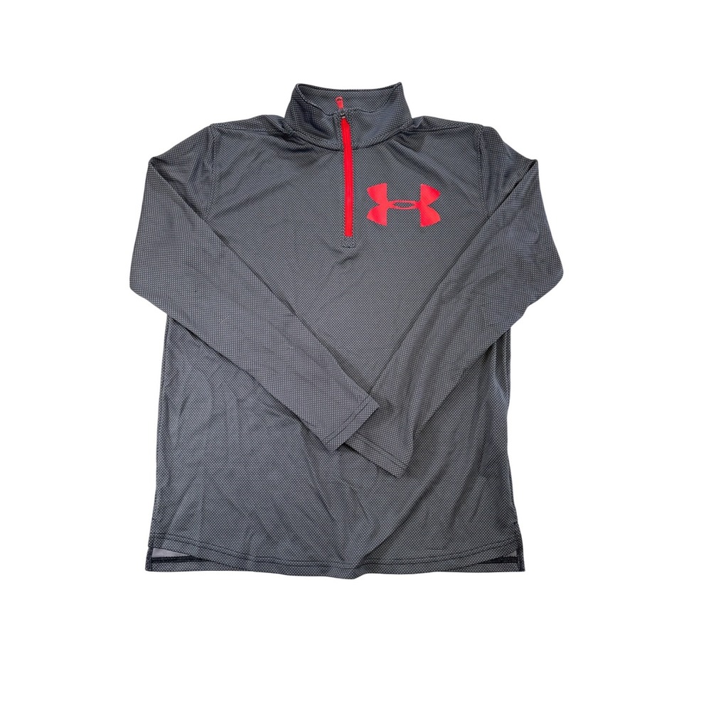Under Armour Kids Gray Red Quarter Zip Pullover Loose Fit Shirt YXL 160/76